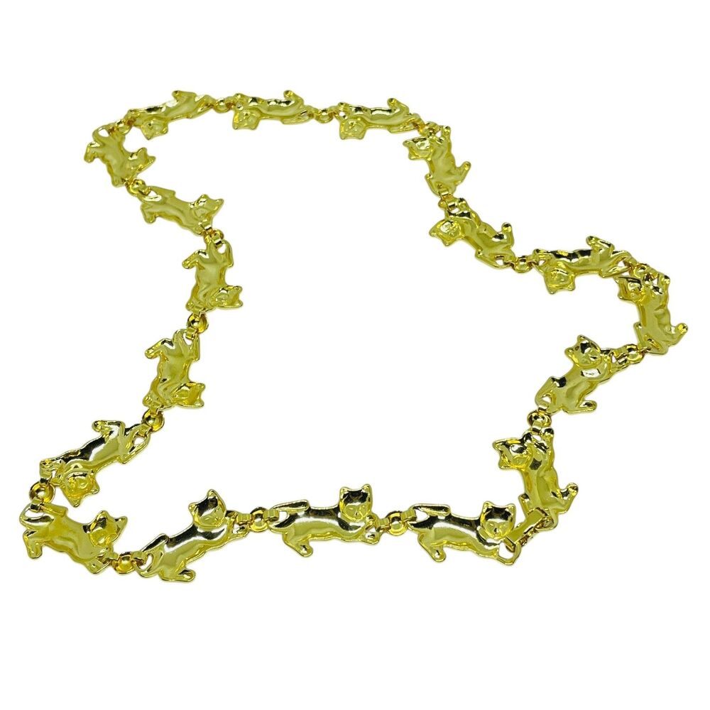 AVON vintage gold tone figural cats panthers link chain designer necklace - Picture 4 of 7